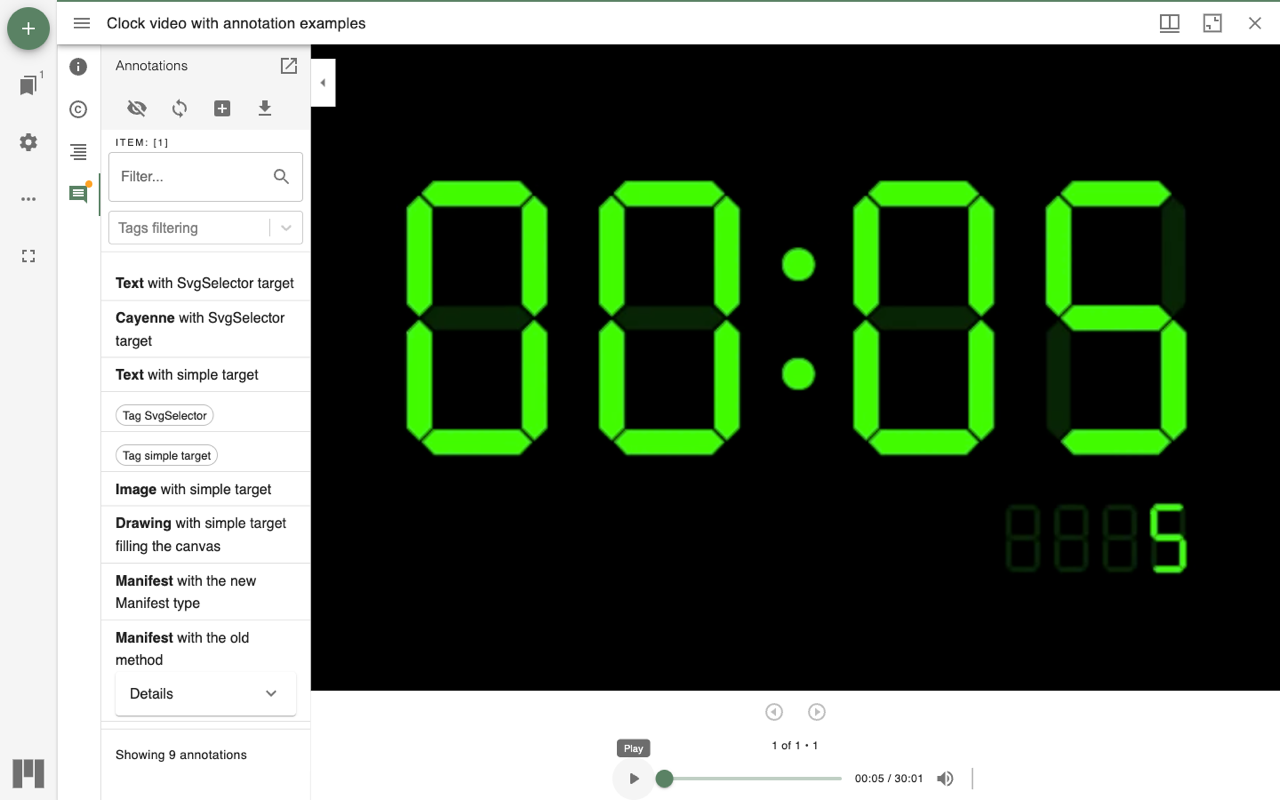 Playing the video. Annotations switch according to the playback position